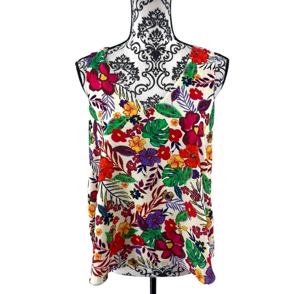 Tabitha Webb Botanical Floral Sleeveless Blouse Multicolor Tropical Print Size S